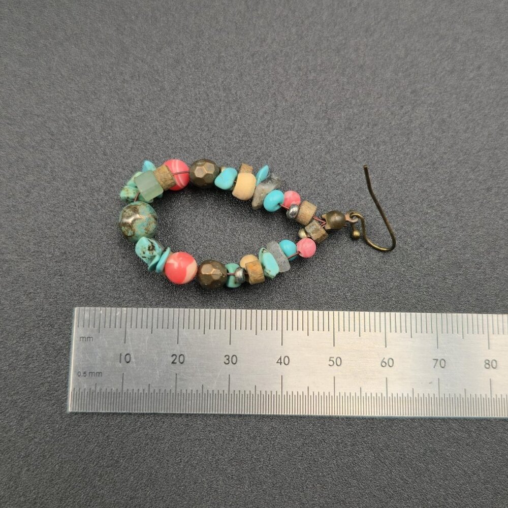 Copper Turquoise Wood Howlite Stones Dangle Earrings B827 - Picture 4 of 5